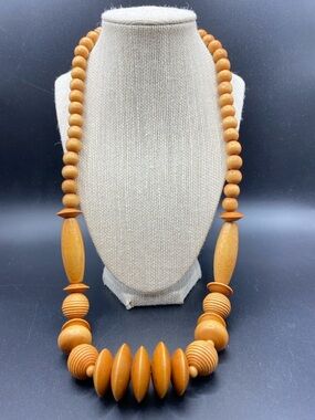 Handmade Wooden Chunky Bead Necklace Retro Boho 30”